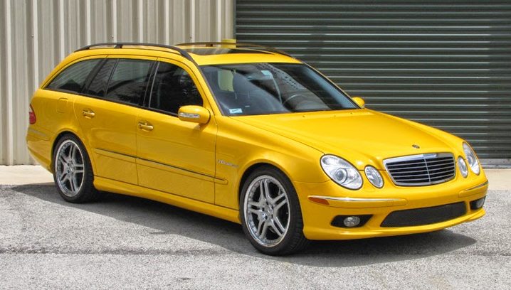 Mercedes_s211_e55_amg_yellow_designo_3